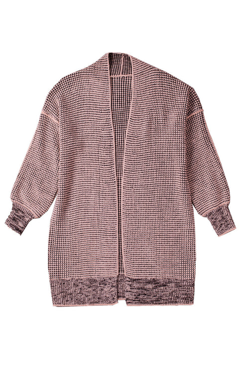 Plaid Knitted Long Open Front Cardigan